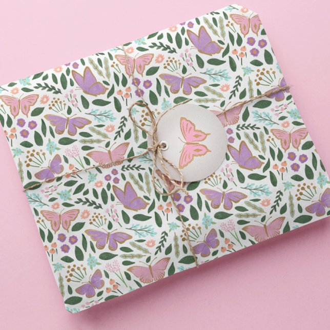 Papier Cadeau Joli Pastel Butterfly Garden Motif (Créateur téléchargé)