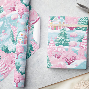 Papier Cadeau Joli Pastel rose Enchanted Forêt Noël