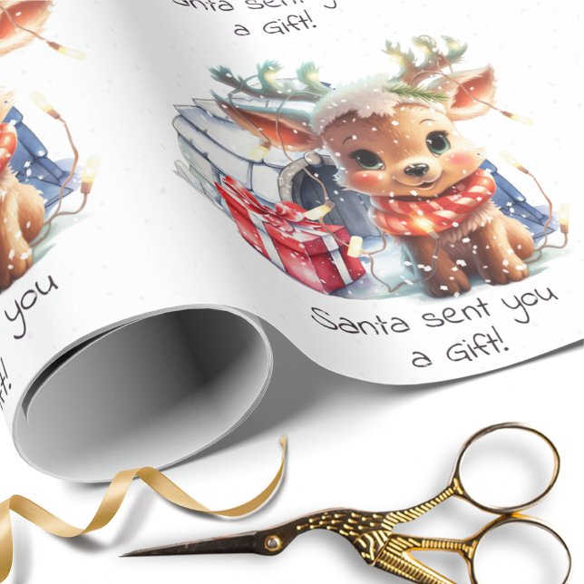 Papier Cadeau Joli Père Noël Reindeer Snow Kids personnalisés No (Créateur téléchargé)