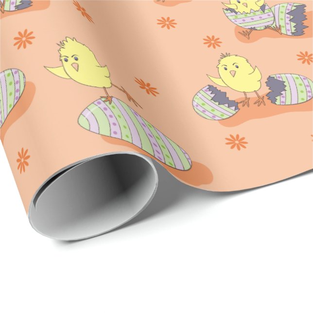 Papier Cadeau Joli poulets jaunes motif papier d'emballage Pâque (Coin rond)