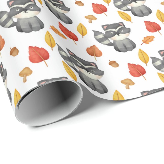 Papier Cadeau joli raton laveur ; amoureux carrelé (Coin rond)