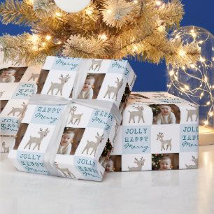 Papier Cadeau Joli Reindeer de Noël avec Photo Personnalisée de