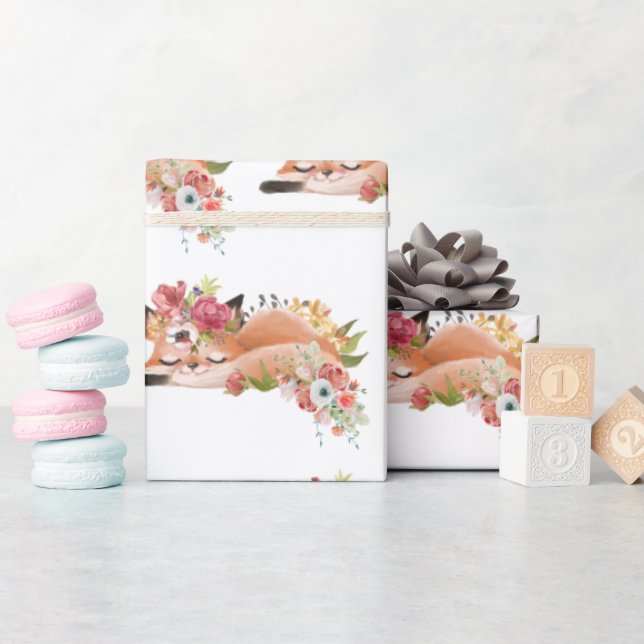 Papier Cadeau Joli renard aquarelle (Baby Shower)