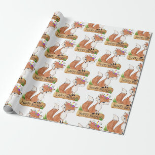 Papier Cadeau Joli Renard Woodland Motif d'anniversaire
