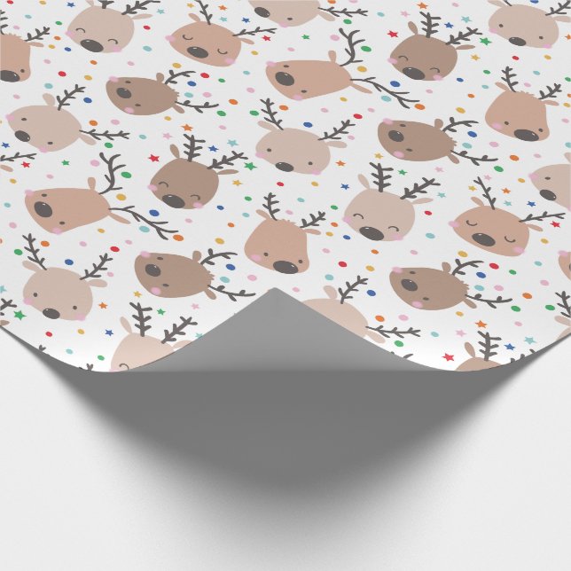 Papier Cadeau Joli renne de Noël avec points et étoiles (Coin)