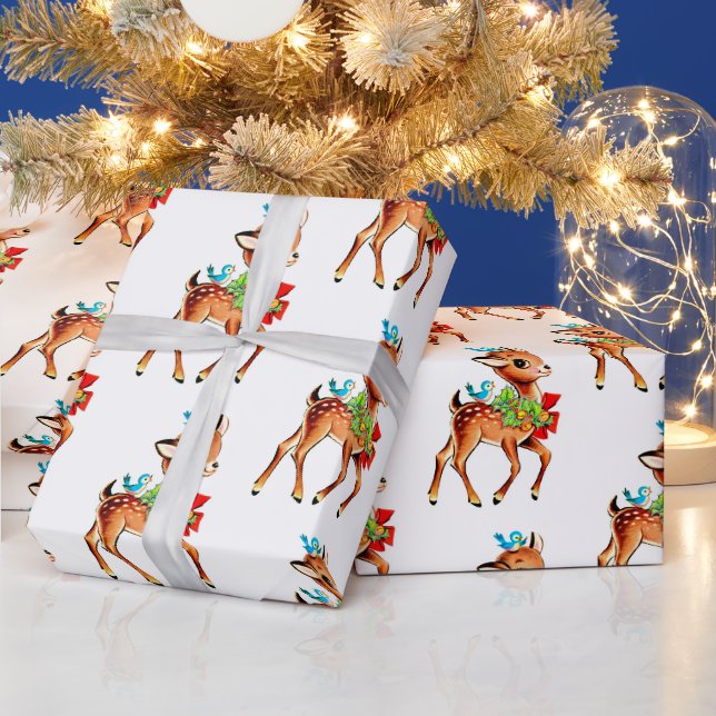 Papier Cadeau Joli renne de Noël Vintage Retro Sweet (Vacances)