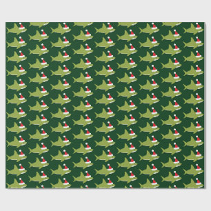Papier Cadeau Joli requin à Santa Hat Vacances vertes Noël