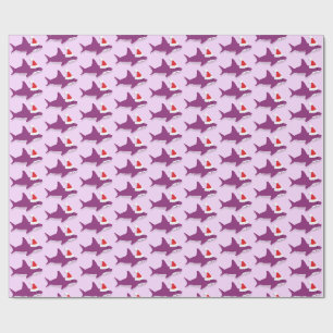 Papier Cadeau Joli requin à Santa Hat Violet Noël de Noël