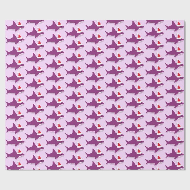 Papier Cadeau Joli requin à Santa Hat Violet Noël de Noël (Plat)