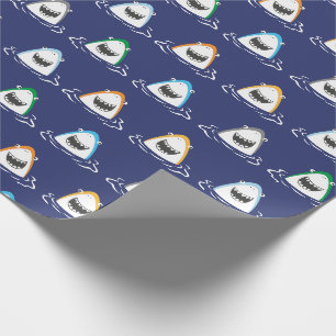 Papier Cadeau Joli requins marrants aux couleurs vives sur bleu