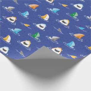 Papier Cadeau Joli requins marrants sur bleu
