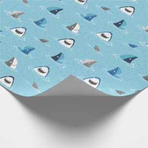 Papier Cadeau Joli requins marrants sur bleu clair