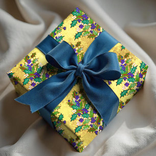 Papier Cadeau Joli rétro vintages feuilles vacances jaune