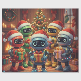 Papier Cadeau Joli Robot Noël Vacances 