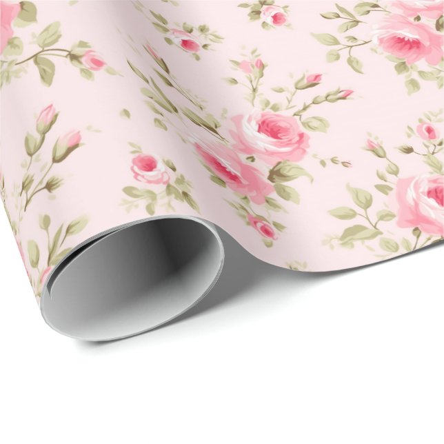 Papier Cadeau Joli Rose peint en rose (Coin rond)