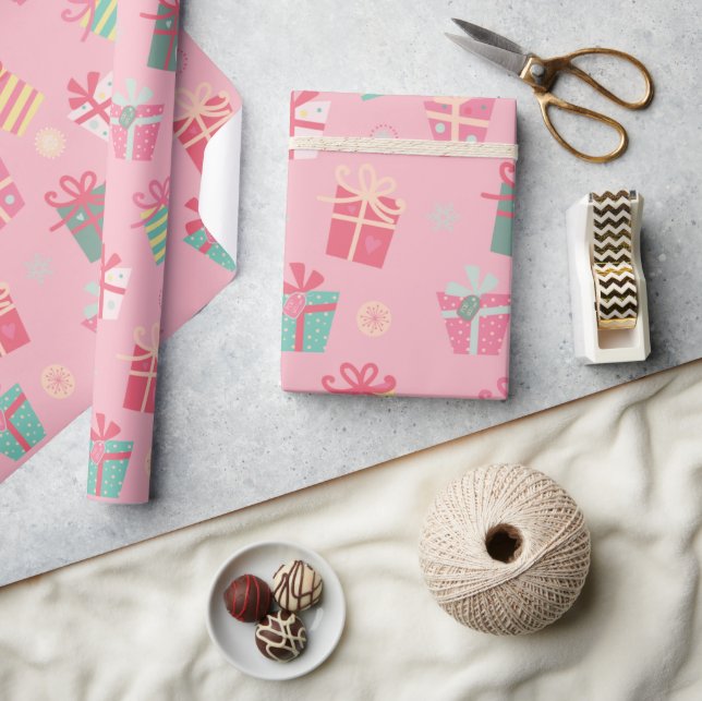 Papier Cadeau Joli rose rétro présente Noël (Artisanat)