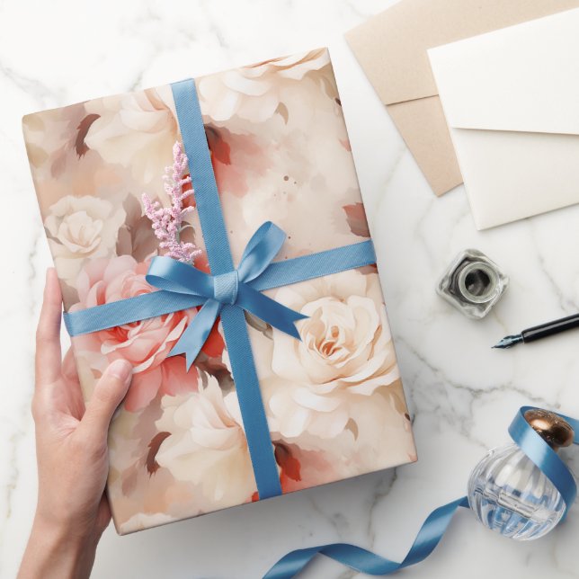 Papier Cadeau Joli rose Rose de crème florale Mariage (Cadeaux)
