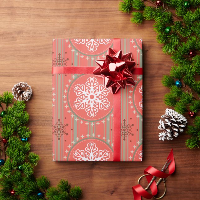 Papier Cadeau Joli rouge vert de Noël flocons de neige emballage (Cadeau de vacances)