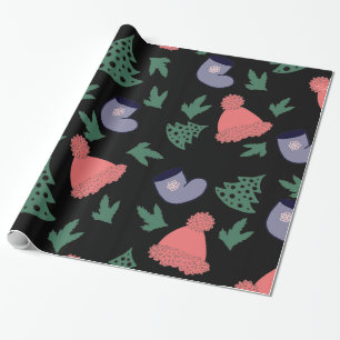 Papier Cadeau Joli sapin de Noël, Bas, Casquettes rouges sur noi