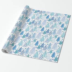 Papier Cadeau Joli sapin de Noël Motif vert bleu Turquoise