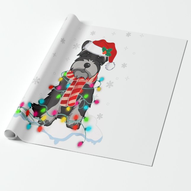 Papier Cadeau Joli Schnauzer Feux de Noël avec Santa Hat (Déroulé)