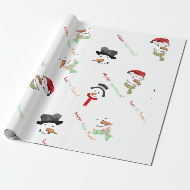 Papier Cadeau Joli Snowman Joyeux Motif de Noël (Déroulé)