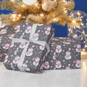 Papier Cadeau Joli Snowmen Vert Neige gris neige Noël