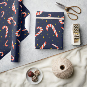 Papier Cadeau Joli Sucre de canne étoile Nuit Ciel Noël