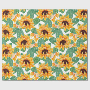 Papier Cadeau Joli tournesol Jaune & Motif vert