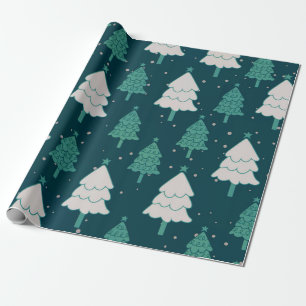 Papier Cadeau Joli Turquoise bleu vert sapin de Noël Motif