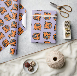Papier Cadeau Joli visage de tigre brun violet