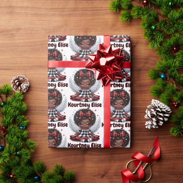 Papier Cadeau Jolie Afro Angel Petite Fille Rouge & Noir Noël (Cadeau de vacances)