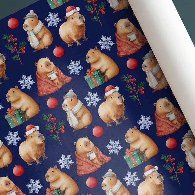 Papier Cadeau Jolie aquarelle Capybara de Noël (Créateur téléchargé)