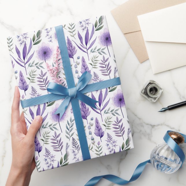 Papier Cadeau Jolie aquarelle Floral Lavande Purple Botanique (Cadeaux)