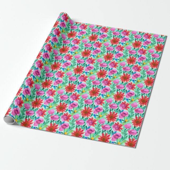 Papier Cadeau Jolie aquarelle florale (Déroulé)