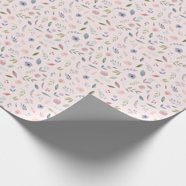 Papier Cadeau Jolie aquarelle motif floral rose pâle (Coin)