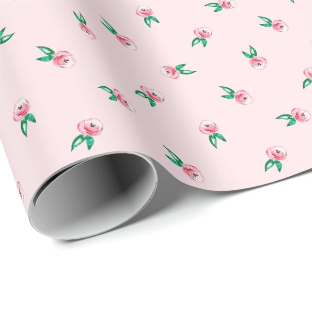 Papier Cadeau Jolie aquarelle rose Mini Ditsy motif floral (Coin rond)