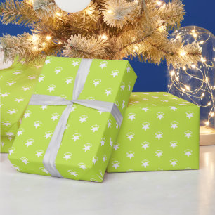 Papier Cadeau Jolie chaux vert et blanc flocon neige étoiles ca