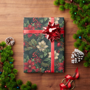 Papier Cadeau Jolie chinoiserie florale de Noël