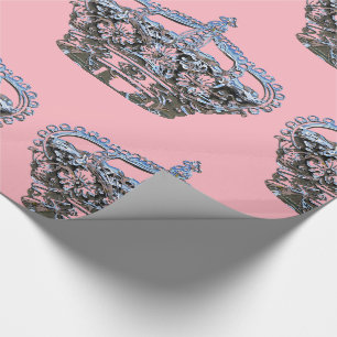 Papier Cadeau Jolie couronne sur papier rose brillant