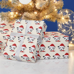 Papier Cadeau Jolie Dalmatienne avec le Motif du chapeau de Noël