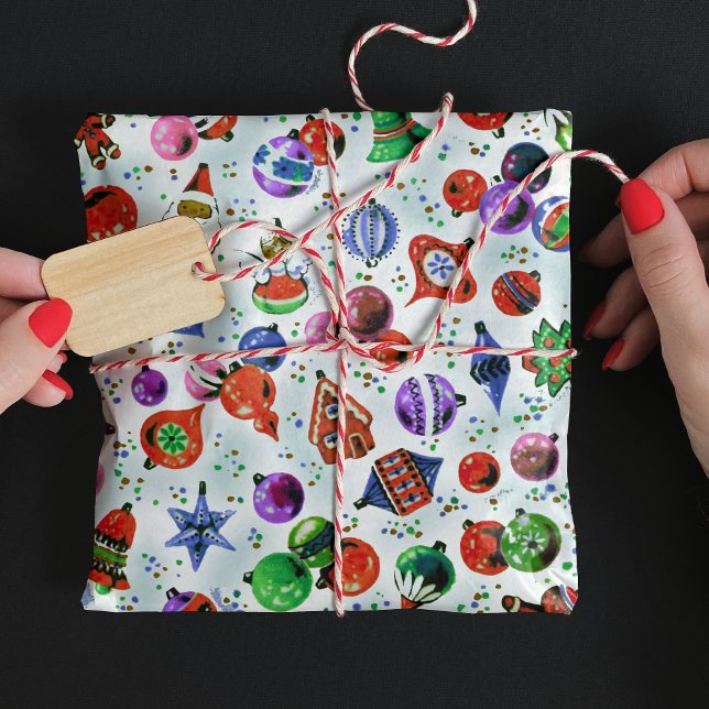 Papier Cadeau Jolie décoration rétro colorée blanc de Noël (Créateur téléchargé)