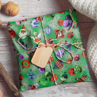 Papier Cadeau Jolie décoration rétro colorée vert de Noël