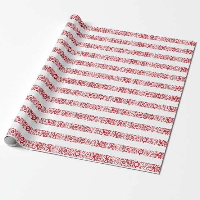 Papier Cadeau Jolie dentelle rouge & blanc rayé motif Noël (Déroulé)