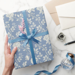 Papier Cadeau Jolie douche de mariée aux fleurs bleues et crème 