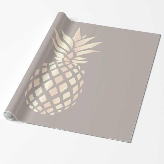 Papier Cadeau Jolie élégante cuivre rose or ananas & gris (Déroulé)