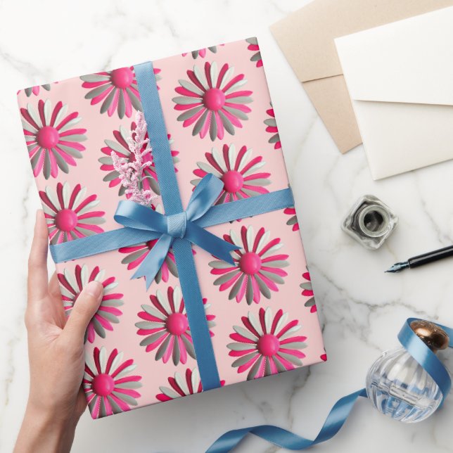 Papier Cadeau Jolie épingle de fleur de marguerite rose printemp (Cadeaux)
