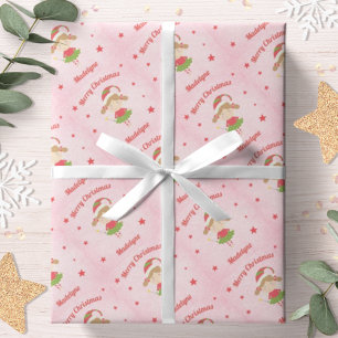 Papier Cadeau Jolie Fée Noël Rose neige Personnalisée