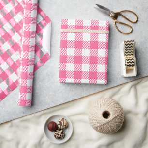Papier Cadeau Jolie Ferme De Buffle Rose Et Blanc Plaid