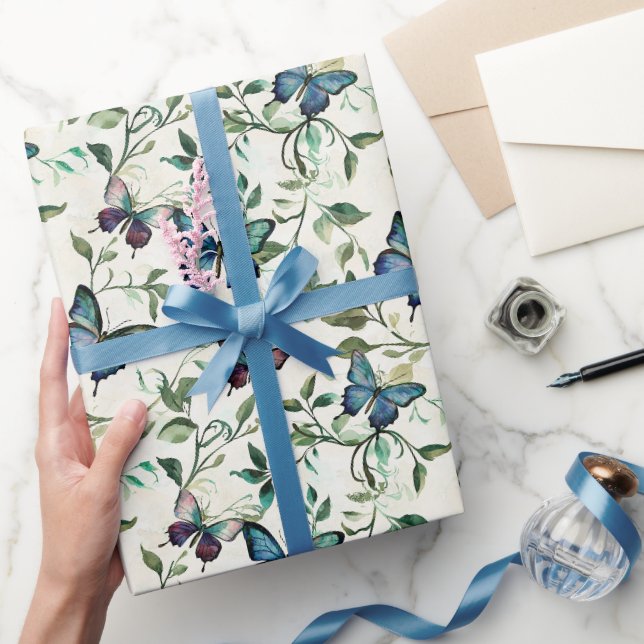 Papier Cadeau Jolie Fête des mariées de papillons bleus (Cadeaux)